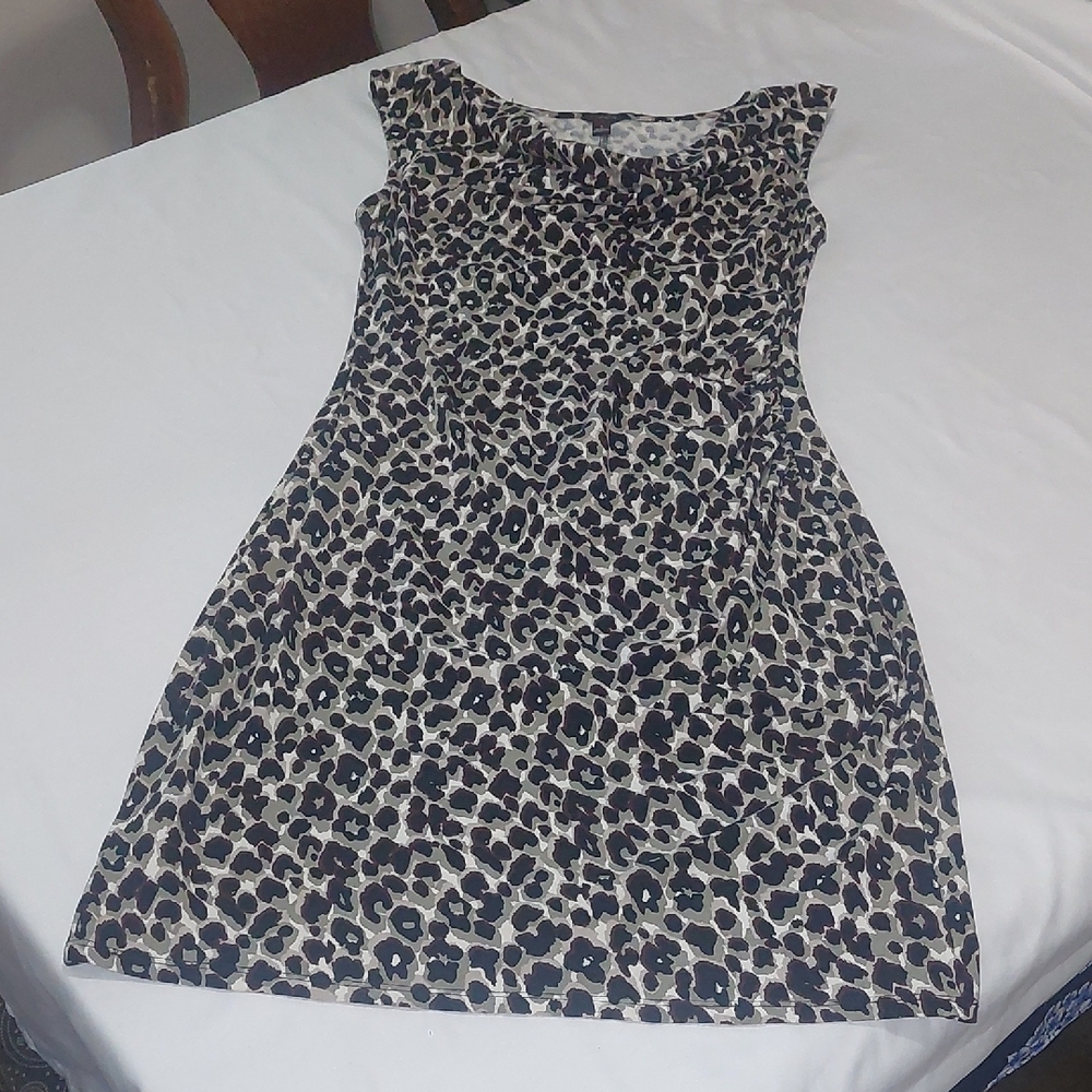 Ann Taylor Black and Cream Leopard Print Dress.Cowel Neck Cute Style .Size SMALL